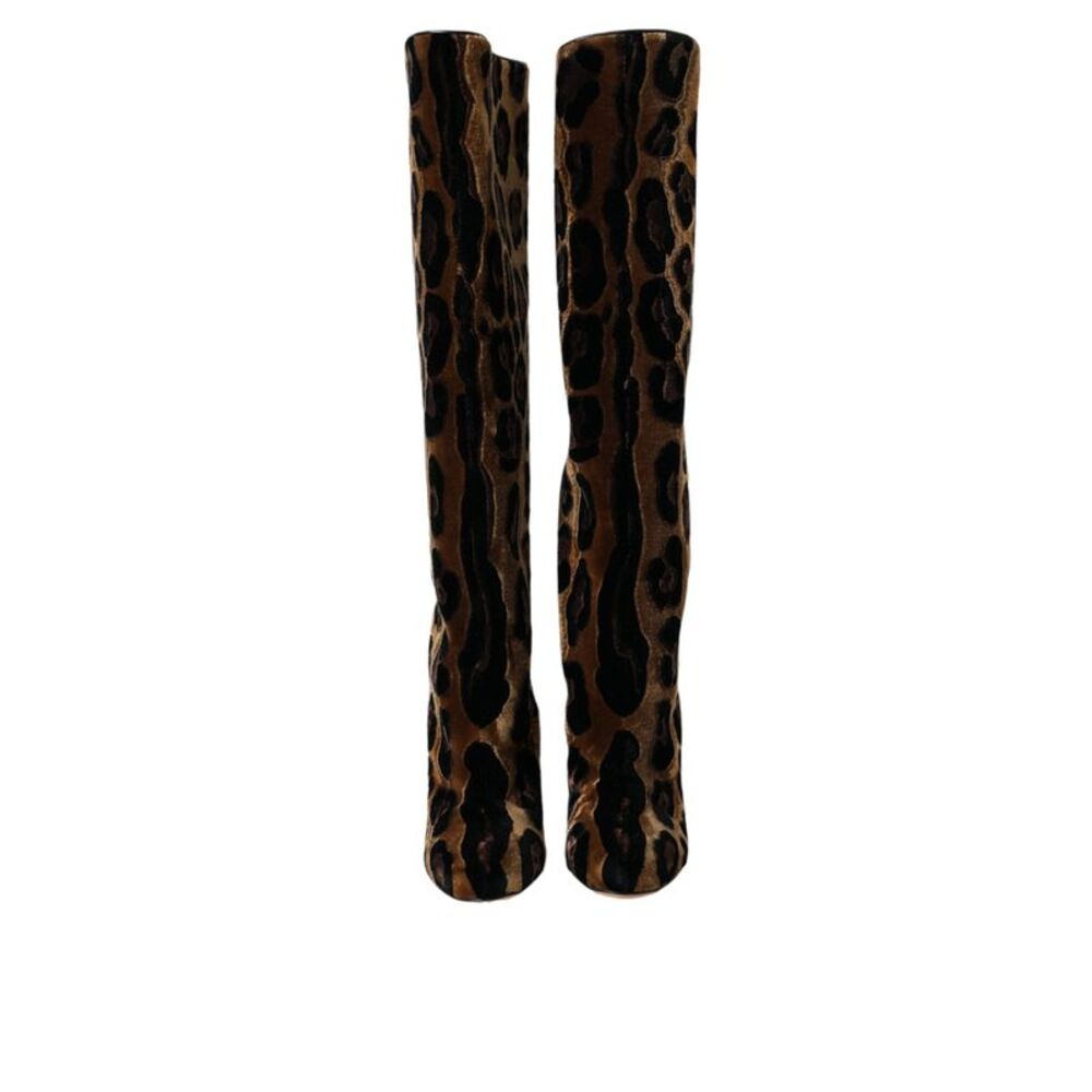 Dolce & Gabbana Velvet Leopard Print KneeHigh Boots Women Brown - Picture 2 of 6